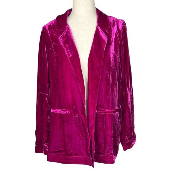 BY ANTHROPOLOGIE Velvet Tulip Back Blazer Jacket Raspberry M NWOT - Picture 1 of 6